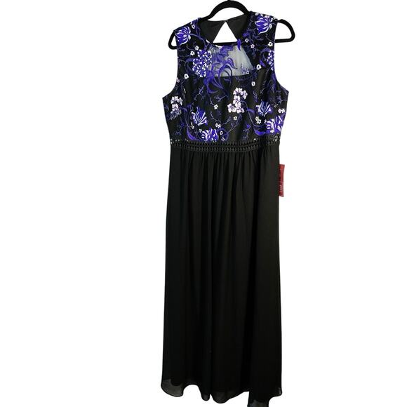NWT, Truth & Fabel, Sz. 2XL, Black & Purple Illusion Neckline, Floral Maxi Dress - Picture 1 of 7